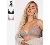 2 Pack Mollie Everyday Stripe Non Wired Mink/Black 36D