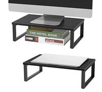 2 Pack Monitor Stand Riser Wood Desk Shelf with Storage, Laptop Stand Riser Computer Stand for Desk Shelf Organizer Desktop Printer Table for PC Laptop Fax Monitor Lift, Black