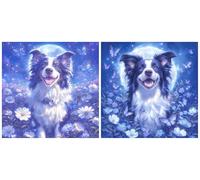 2 Pack Moon Diamond Art, Diamond Art Kits Adults Beginners Border Collie, Mosaic Kits for Adults 8x8 in Waterproof Canvas 5D DIY Craft Full Drill Embroidery Home Decoration Stress Relief Gifts S-468