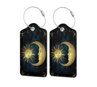 2 Pack Moon Sun Luggage Tags, Travel Tags for Luggage with Stainless Steel Loop, Hidden ID Slot for Privacy Protection, Easy to Identify Travel Accessories Gift