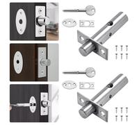 2 Pack Mortice Door Bolt with 2 Star Key, ADERTOS Door Security Rack Bolt Stainless Steel Polished Dead Bolt Locks External Internal Door Lock with Key, Enhanced Protection for Doors Windows (Silver)