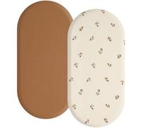 2 Pack Moses Basket Fitted Sheets, Newborn Pram Sheets Fitted, Cozy and Breathable Crib Baby Bassinet Sheets for Boy and Girl, Easy Care Soft Fitted Sheets (Brown)