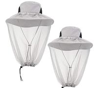 2 Pack Mosquito Head Net Hat Hats with Removable Veil Net Mesh Hiking Fishing Gardening Protect from Bee Mosquito for Women Men, Gray