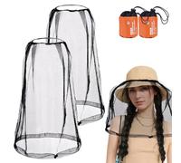 2 Pack Mosquito Head Net Mesh Hat Midge HeadNet Garden Bug Face Shield Insect Repellent NetHead Mosquito Net, Insect Mesh Face Covering for Hiking Camping Bug Bee Keeper Gardening