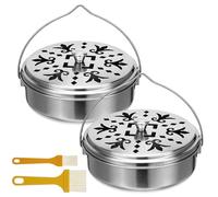 2 Pack Mosquito Iron Coil Holders with Lid and Handle Silver Portable Mosquito Incense Coil Burner Holder with 2 Brush for Home Outdoor Camping Traveling
