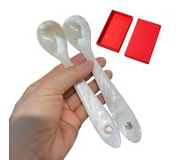 2 Pack Mother of Pearl Caviar Spoons - Handcrafted Round Handle for Caviar, Ice Cream, Salt & Coffee | Restaurant Serving Shell Spoon | Includes Gift Box(Inlaid,AusAbalone,red Box)