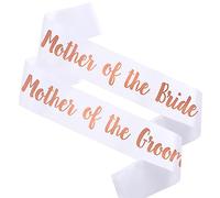 2 PACK Mother of the Bride and Groom Sashes, White Sash with Rose Letters Bachelorette Sashes for Mother Bridal Shower Supplies Wedding Accessories