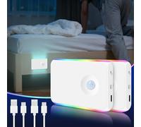 2 Pack Motion Sensor Night Light Cruise Ship Approved Magnetic Night Light Rechargeable with 2 USB Cable and 2 Magnetic Patch RGB Color Sensor Lights for Cabin Bathroom Hallway Stairs Cruise Essential