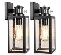 2-Pack Motion Sensor Outdoor Wall Lanterns, Upgrade Dusk to Dawn Wall Sconce, Waterproof Porch Light Fixtures Wall Mount with Seeded Glass for Entryway Doorway Garage, E26 Socket, PIR Motion Activated