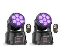 2 Pack Moving Head Wash 105W Mini LED Spot Beam Stage Light 7X15W RGBW Disco Light 5 Control Modes Remote Control Voice Activation for DJ Bar Birthday Wedding Show