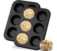 2 Pack Muffin Trays 6 Cups Non Stick Muffin Tin Carbon Steel Sturdy Bakeware Pan Yorkshire Pudding Cupcake Moulds Deep Cups Giant Muffin Tray for Fairy Cake Buns Brownies & Mini Bread