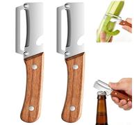 2 Pack Multifunctional Vegetable Peeler,2 in 1 Multi Functional Wooden Handle Peeler and Bottle Opener,Peeler Knife for Fruit Pumpkin Peeling Potato Carrot Veggie Peeler