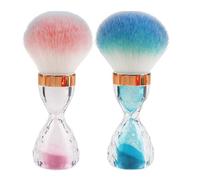 2 Pack Nail Dusting Brush with Clear Hourglass Handle Flowing Sand Design Dual Use Makeup and Nail Art Powder Remover Brush