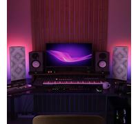 2 Pack - Narrow Acoustic Corner Bass "REBAT" with desktop standing lamp RGB Light | Mobile Acoustic stand on LED Table Stand | for Podcast Studio, Gaming Room | 50x23х10cm | Color: White plastic