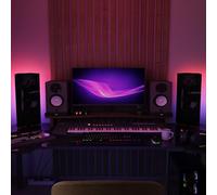 2 Pack - Narrow Acoustic Corner Bass "REBAT" with desktop standing lamp RGB Light | Mobile Acoustic stand on LED Table Stand | for Podcast Studio, Gaming Room | 50x23х10cm | Color: Black plastic