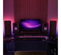 2 Pack - Narrow Acoustic Corner Bass "REBAT" with desktop standing lamp RGB Light | Mobile Acoustic stand on LED Table Stand | for Podcast Studio, Gaming Room | 50x23х10cm | Color: Nut