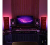 2 Pack - Narrow Acoustic Corner Bass "REBAT" with desktop standing lamp RGB Light | Mobile Acoustic stand on LED Table Stand | for Podcast Studio, Gaming Room | 50x23х10cm | Color: Red plastic