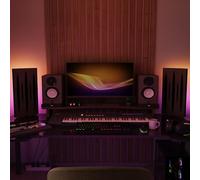 2 Pack - Narrow Acoustic Panels "PULSAR-mini" with desktop standing lamp RGB Light | Mobile Acoustic Panels on LED Table Stand | for Studio, Gaming Room | 50x25cm | Color: Wenge