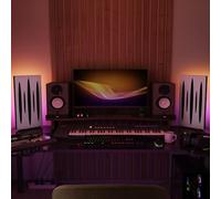 2 Pack - Narrow Acoustic Panels "PULSAR-mini" with desktop standing lamp RGB Light | Mobile Acoustic Panels on LED Table Stand | for Studio, Gaming Room | 50x25cm | Color: White