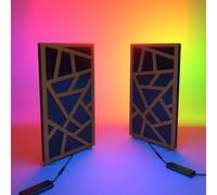 2 Pack - Narrow Acoustic Panels "SKYROSS-mini" with desktop standing lamp RGB Light | Mobile Acoustic Panels on LED Table Stand | for Studio, Gaming Room | 50x25cm | Color: Nut