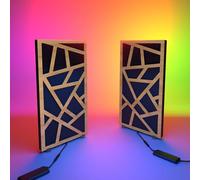 2 Pack - Narrow Acoustic Panels "SKYROSS-mini" with desktop standing lamp RGB Light | Mobile Acoustic Panels on LED Table Stand | for Studio, Gaming Room | 50x25cm | Color: Oak