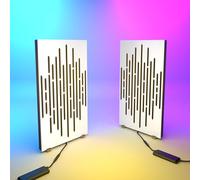 2 Pack - Narrow Acoustic Panels "WAVE-mini" with desktop standing lamp RGB Light | Mobile Acoustic Panels on LED Table Stand | for Studio, Gaming Room | 50x25cm | Color: White