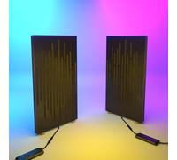 2 Pack - Narrow Acoustic Panels "WAVE-mini" with desktop standing lamp RGB Light | Mobile Acoustic Panels on LED Table Stand | for Studio, Gaming Room | 50x25cm | Color: Wenge