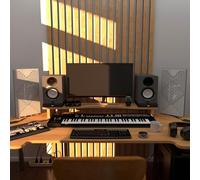 2 Pack - Narrow Acoustic Panels "WILDS-mini" with desktop standing lamp RGB Light | Mobile Acoustic Panels on LED Table Stand | for Studio, Gaming Room | 50x25cm | Color: White plastic