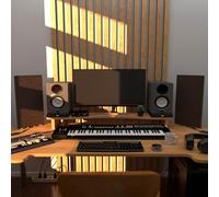 2 Pack - Narrow Acoustic Panels "WILDS-mini" with desktop standing lamp RGB Light | Mobile Acoustic Panels on LED Table Stand | for Studio, Gaming Room | 50x25cm | Color: Wenge