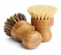 2 Pack - Natural Bamboo Kitchen Brush Set, Hard Brush & Soft Brush Eco Dish Scrubber Set with Wooden Handles, Sustainable Wood & Palm Cleaning Brushes for Sinks