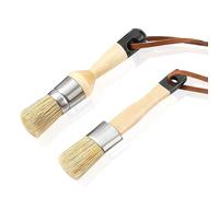 2 Pack Natural Bristle Chalk Paint & Wax Brushes - Round & Oval Brushes for Furniture, Home Decor, DIY Art Crafts