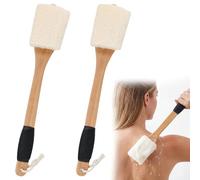 2 Pack Natural Loofah with Handle, Shower Loofah, Back and Body Scrubber Brush with Non Slip Silicone Grip and Hanging Rope for Wet Use Men Women Elders