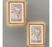 2 Pack Natural Wooden Picture Frames with LED String Light, 6x4 Wooden Photo Frames, Poster Frame with Stand Tabletop Picture Frame Display Wall Hanging Photo Frame or Desk Stand