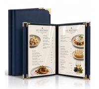 2-Pack Navy Faux Leather Menu Covers - 8.5 x 11 Inch Menu Book with 2 Pages for 4 Views - Perfect for Wine Lists, Drinks, and Menus - Stylish and Durable Menu Holder