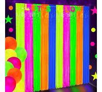 2 Pack Neon Foil Fringe Tinsel Streamers Fluorescent Macaron Backdrop for Glow-in-the-Dark Birthday, Wedding, Blacklight Parties, 3.3 x 6.6 Ft