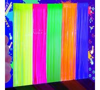 2 Pack Neon Glow Party Decor, 3.3 x 6.6 ft Fluorescent Tinsel Foil Fringe Curtains, Brighten Up Your Photo Booth Space Glow in The Dark Party Supplies (Macaron Yellow Purple Green Orange Blue)