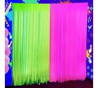 2 Pack Neon Glow Party Decor, 3.3 x 6.6 ft Fluorescent Tinsel Foil Fringe Curtains, Brighten Up Your Photo Booth Space Glow in The Dark Party Supplies (Fluorescent Macaron Yellow and Pink)