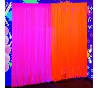 2 Pack Neon Glow Party Decor, 3.3 x 6.6 ft Fluorescent Tinsel Foil Fringe Curtains, Brighten Up Your Photo Booth Space Glow in The Dark Party Supplies (Fluorescent Macaron Orange and Pink)