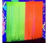 2 Pack Neon Glow Party Decor, 3.3 x 6.6 ft Fluorescent Tinsel Foil Fringe Curtains, Brighten Up Your Photo Booth Space Glow in The Dark Party Supplies (Fluorescent Macaron Yellow and Orange)