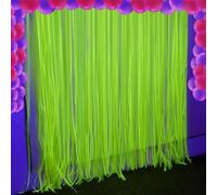 2 Pack Neon Yellow Glow Party Decor, 3.3 x 6.6 ft Fluorescent Tinsel Foil Fringe Curtains, Brighten Up Your Photo Booth Space Glow in The Dark Party Supplies (Fluorescent Macaron Yellow)