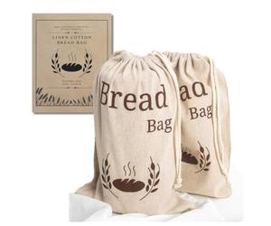 2 Pack New Living Natural Linen Bread Bag | Organic Blend | 2 x Reusable Bread Bags | Food Storage Bag | Bread Storage Bags | 38x30 cm | Eco Bread Bag