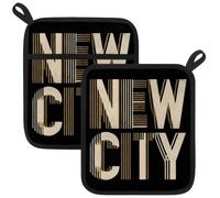 2 Pack New York Words Pattern Oven Pot Holder Oven Mitts with Pocket Heat Resistant Potholder Kitchen Hot Pad for Cooking & Baking