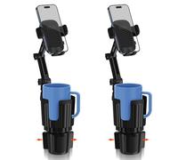 2 Pack Newlest 2 in 1 Phone Mount for Car Cup Holder with Adjustable Base, Phone Holders for Car Cupholder, No Shaking 360° Flexible Neck Phone Mount for All 4-7” Smartphones, Cup Holder for Bottles