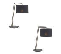 2 Pack Nickel Plated Angular Table Lamp - Black Base & Cotton Shade - Desk Light