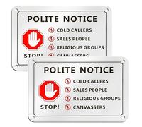 2 Pack No Cold Caller Sign for Front Door, 15 x 10CM Self Adhesive No Cold Callers Sticker, Aluminium No Canvassers, No Sales People Sign for Front Door, Letterbox with 4 Pre-drilled Holes