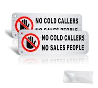 2 Pack No Cold Callers Sign for Front Door, 15x5cm Brushed Aluminium Metal Signs, Self-Adhesive & Pre-drilled Dual-use, Weatherproof for Letterbox/Doorbell/Front Porch, Easy to Install