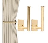 2 Pack No Drill Curtain Holdbacks - Self-Adhesive or Screw-in Metal Curtain Tie Backs with Rustproof SUS304 Steel, Wall Mount Drapery Hooks, Damage-Free Installation for All Curtains (2, Gold)