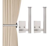 2 Pack No Drill Curtain Holdbacks - Self-Adhesive or Screw-in Metal Curtain Tie Backs with Rustproof SUS304 Steel, Wall Mount Drapery Hooks, Damage-Free Installation for All Curtains (2, Silver)