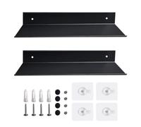 2 Pack No Drill Floating Wall Shelves - 50cm Black Aluminum Sto Shelves for Bathroom, Kitchen, Bedroom & Living Room - Adhesive Wall Mount nizer