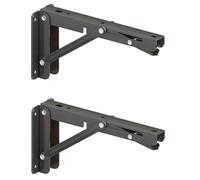 2-Pack No-Drill Stainless Steel Foldable Triangular Wall Bracket for Storage Shelves, Fixed Support with Anti-Shake Pads(Nero,12-inch 30CM)